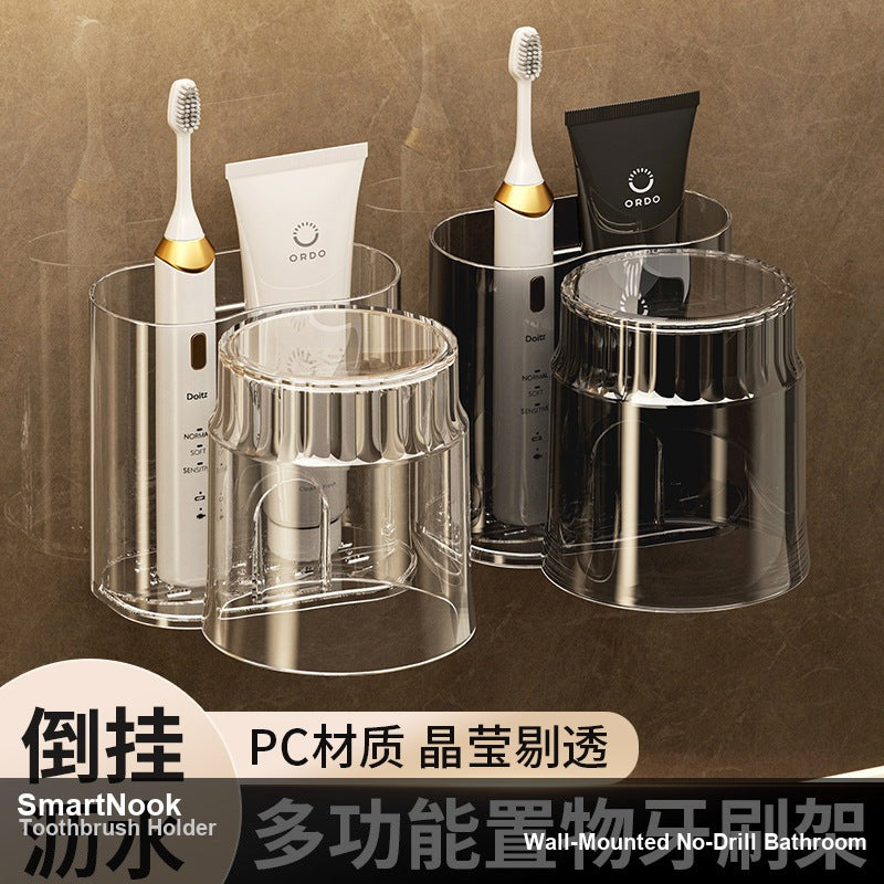 Wall-Mounted Toothbrush Holder - No-Drill Adhesive Bathroom Organizer
