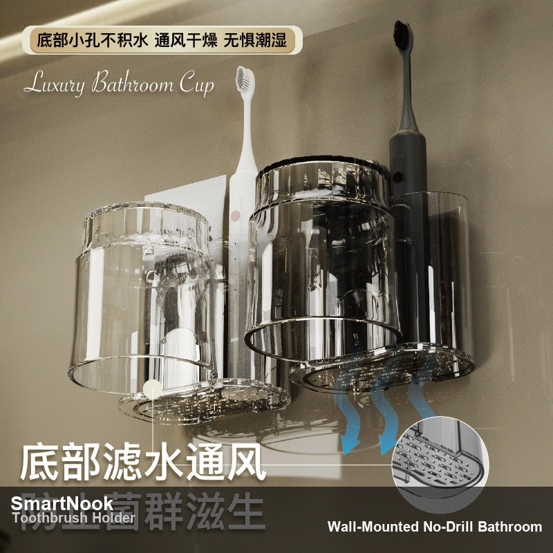 Wall-Mounted Toothbrush Holder - No-Drill Adhesive Bathroom Organizer