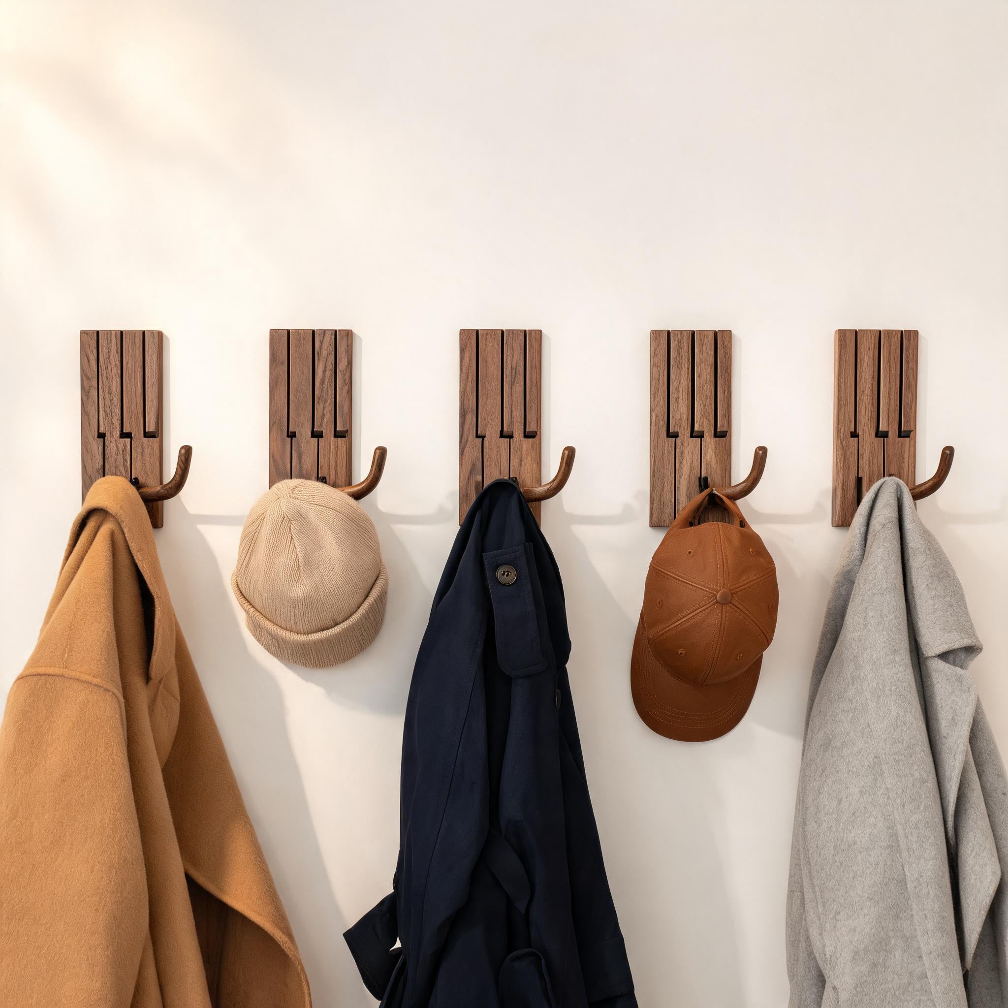Piano Key Wooden Wall Hooks - Set of 5
