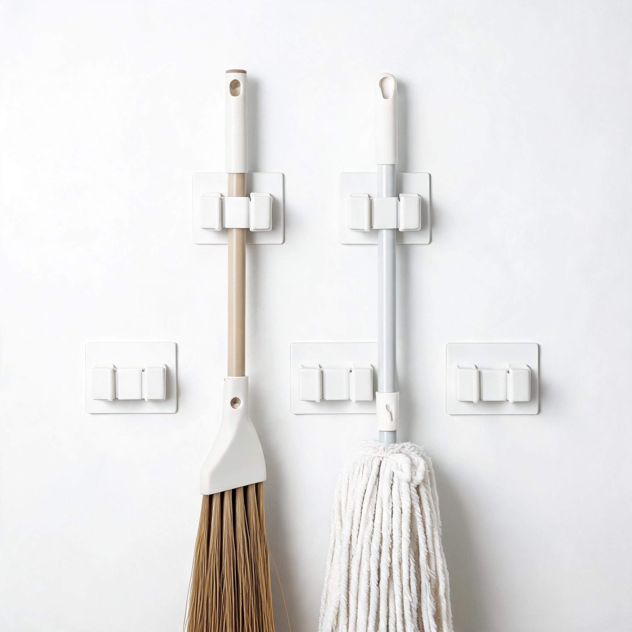 Mop and Broom Wall Clip - Organizer Holder (4 Pack)